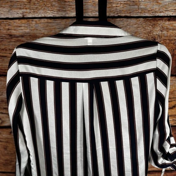 Express Navy White Striped Button Blouse  Work Casual Top| M - Picture 8 of 11
